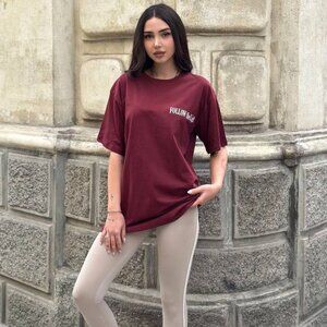 Women's Short Sleeve Graphic Print T-Shirt Burgundy & Black - Size S, M, L, XL